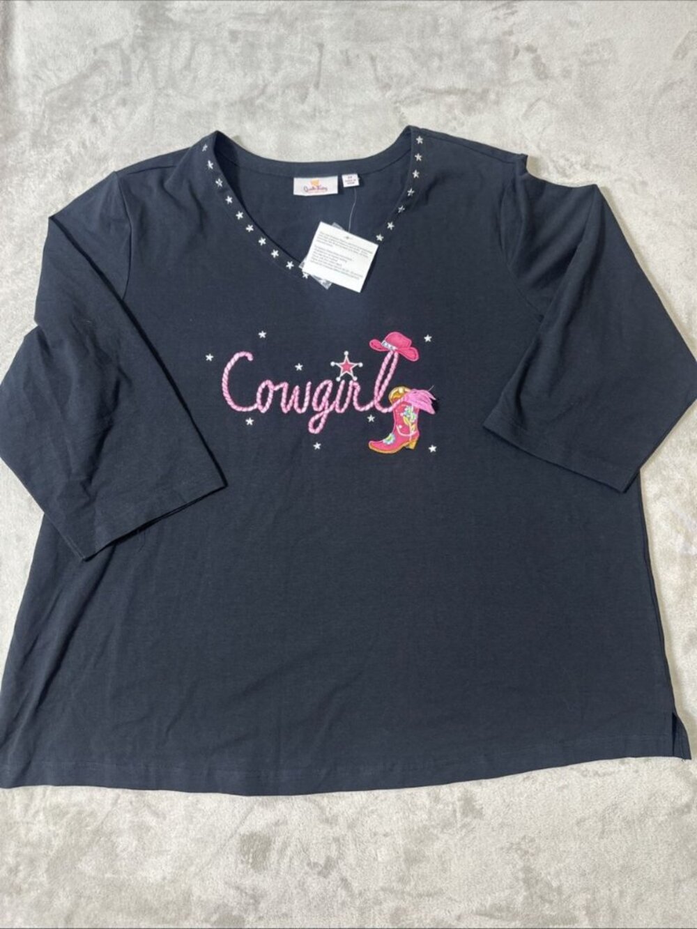 Quacker Factory cowgirl western embellished top black pink 2X women’s NWT